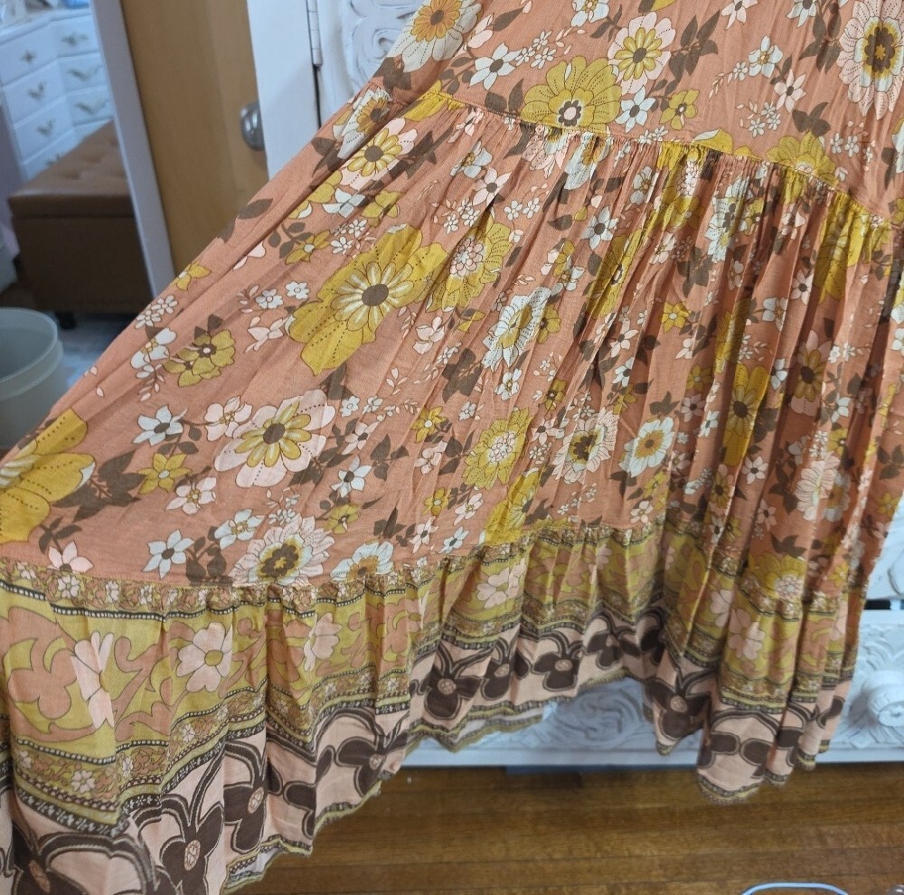 S Spell Buttercup Gown Rust Floral Boho Tiered Maxi Dress NWOT - Picture 5 of 6